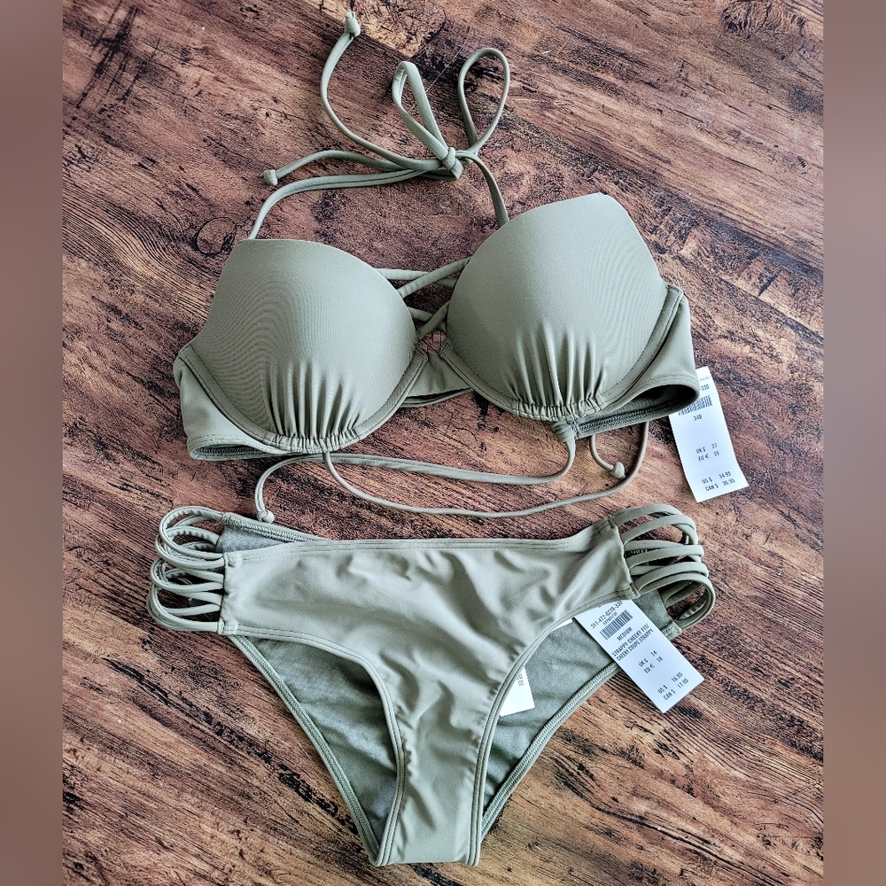 Hollister Sage Green Strappy Bikini Set